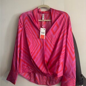 Mango Pink and Red Geometric Blouse